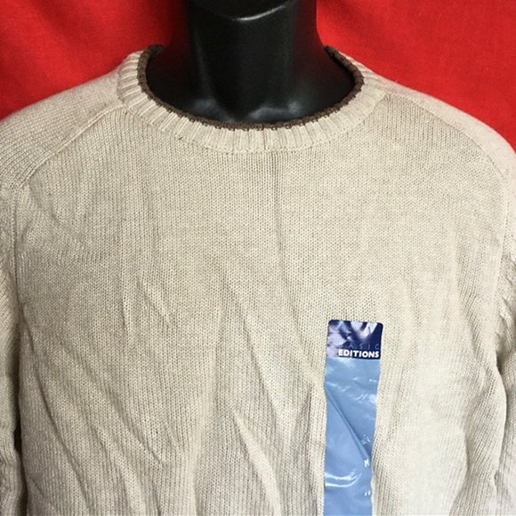 NWT BASIC EDITIONS men's 100% cotton beige Crewneck sweater size--XL - Picture 2 of 2